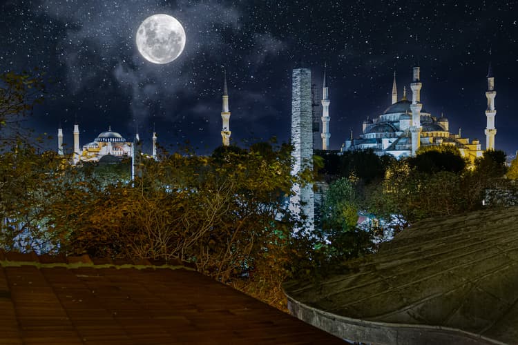 Night roof top view of the mosques