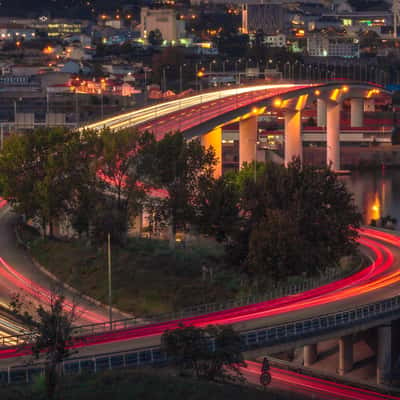 Flowing lights at Ponte do Freixo, Porto, Portugal