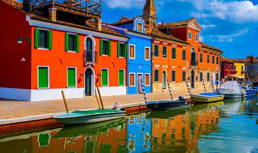 Row of colorful houses in Burano