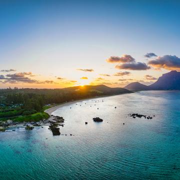 Drone Pano of jetty & Mountains, Lord Howe Island, NSW, Australia