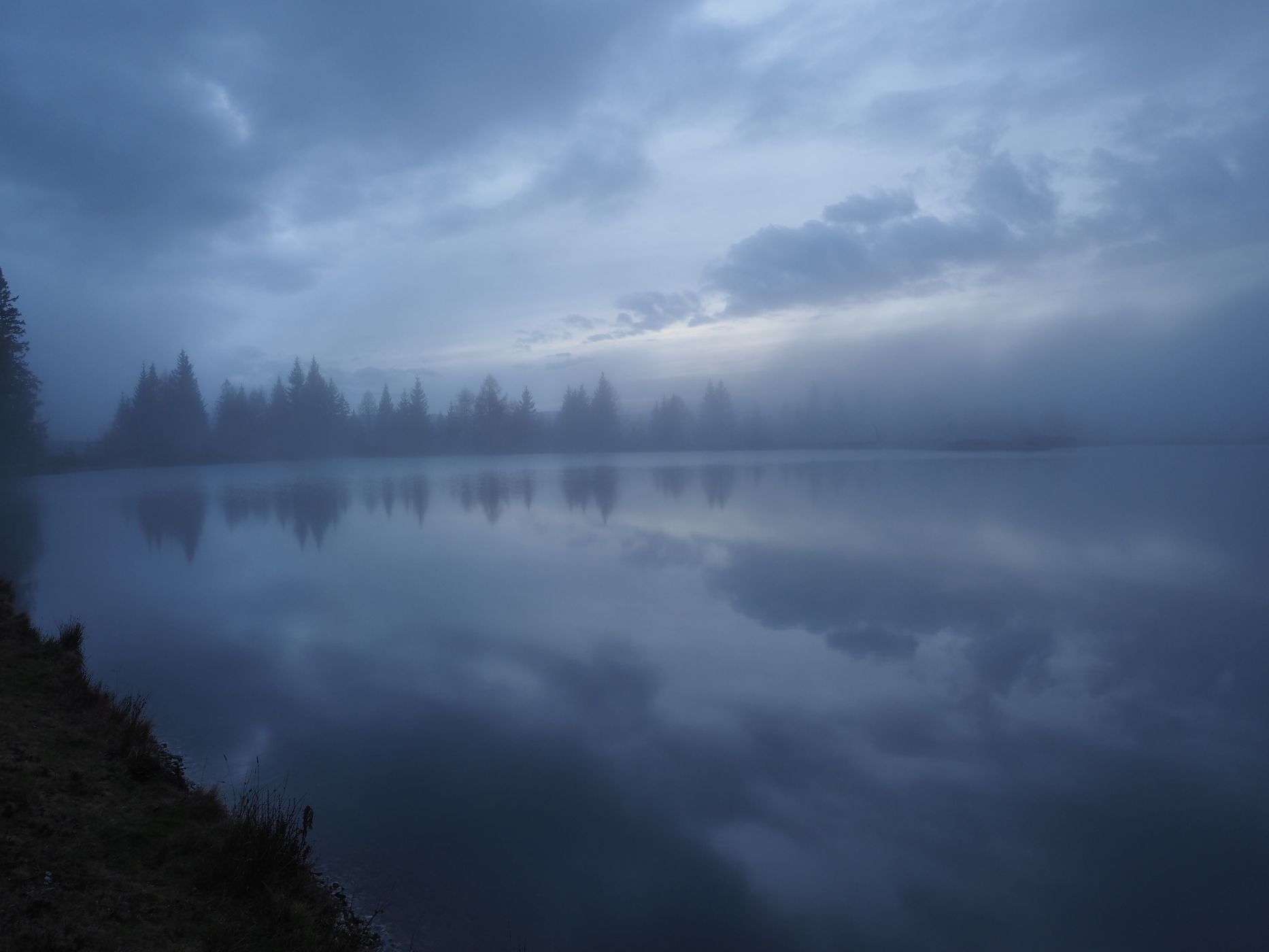 Foggy Hebalm lake (artficial lake), Austria