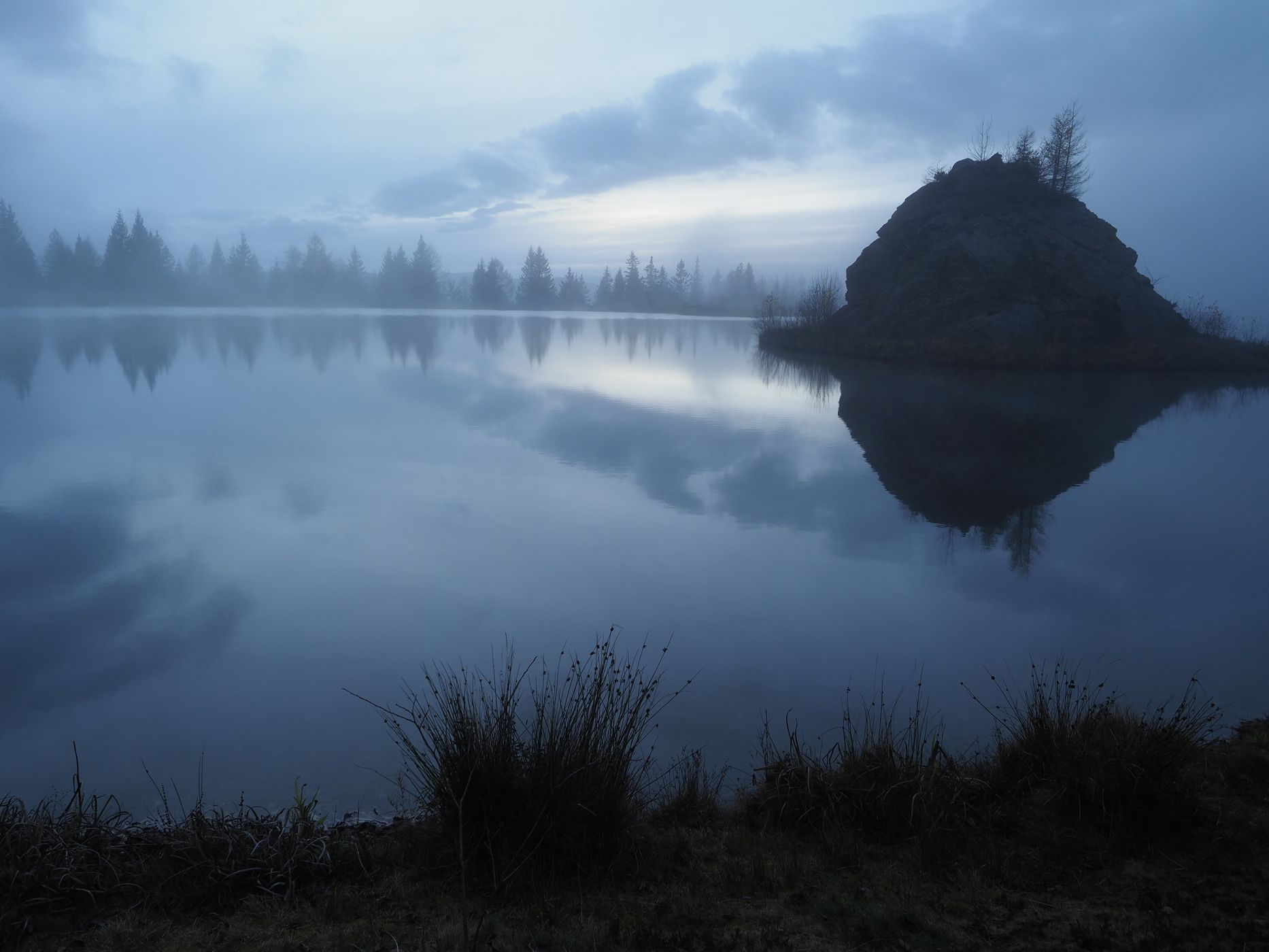 Foggy Hebalm lake (artficial lake), Austria
