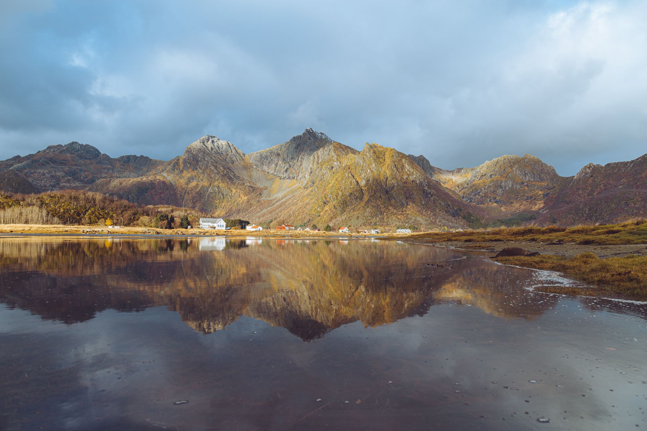 Reflective water with mountains in background, Norway