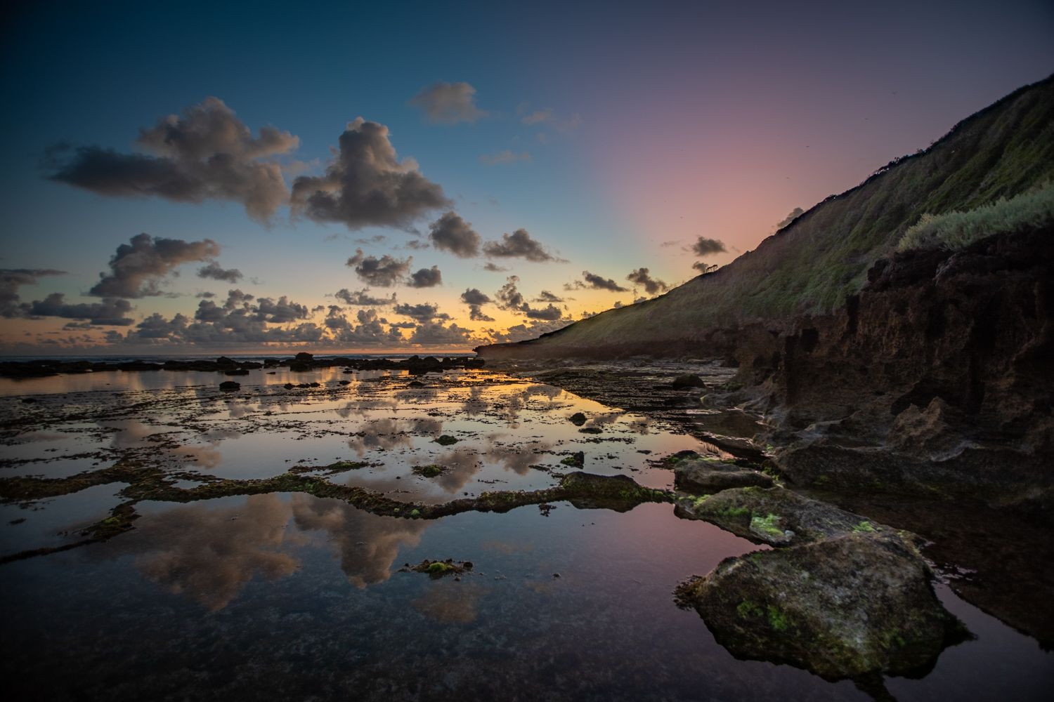 Rock platform sunrise, Ned's Beach, Lord Howe Island, NSW, Australia