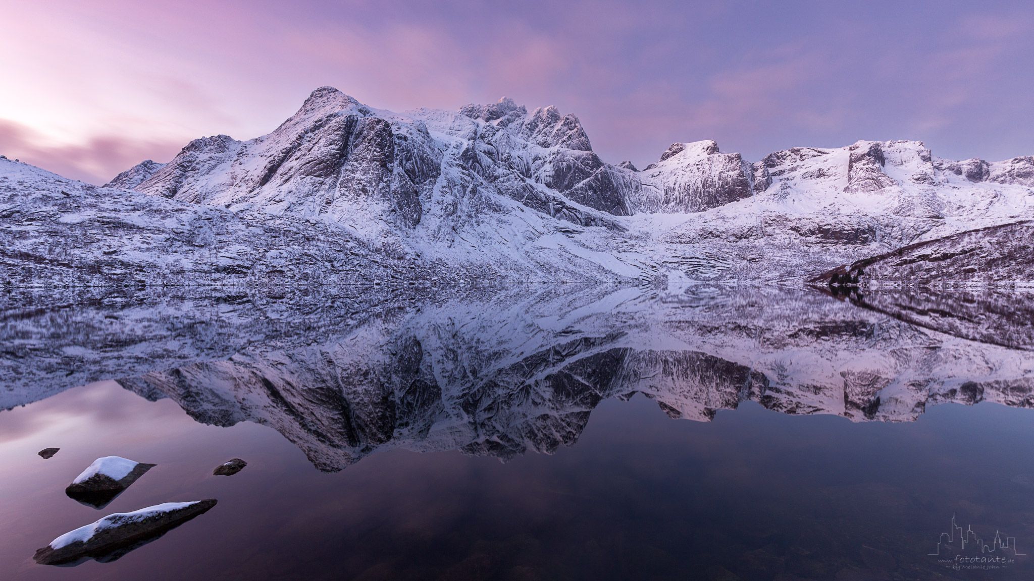 Storvatnet close to Nusfjord at dawn, Norway