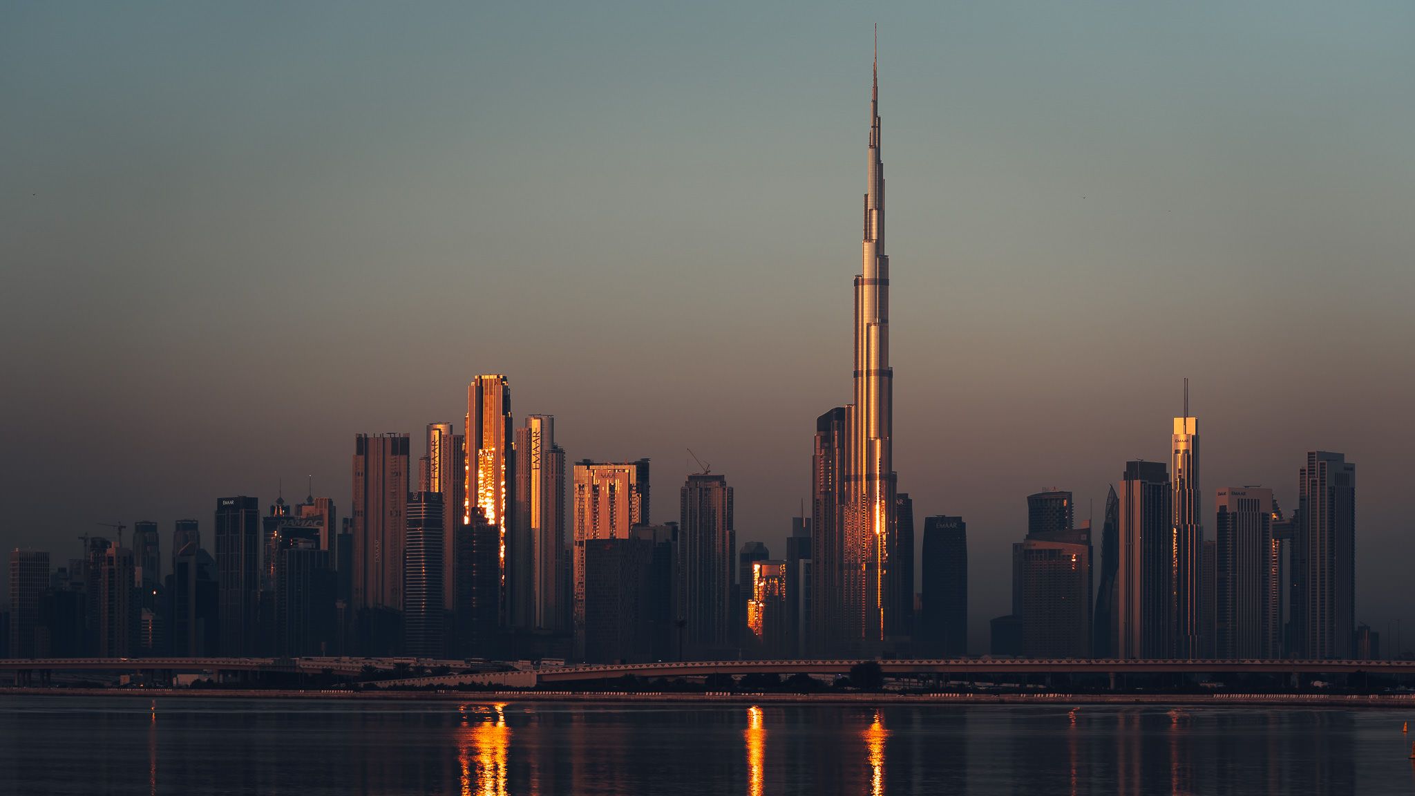 Dubai Skyline At Al Jaddaf Walkway, United Arab Emirates
