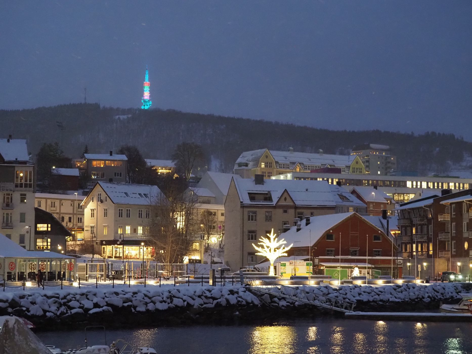 Harstad TV tower at Christmas time, Norway