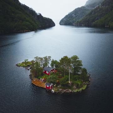 Lovrafjorden island [drone], Norway