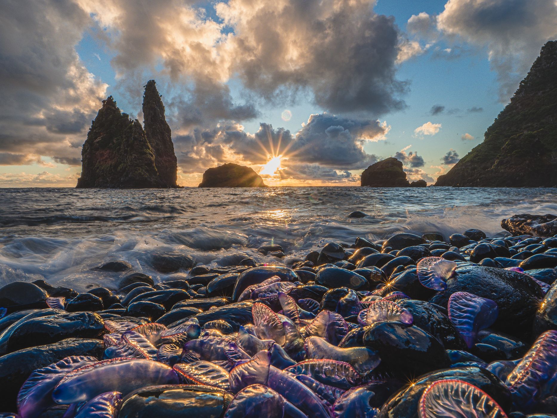 Baía da Alagoa, the black beach at sunrise, Portugal
