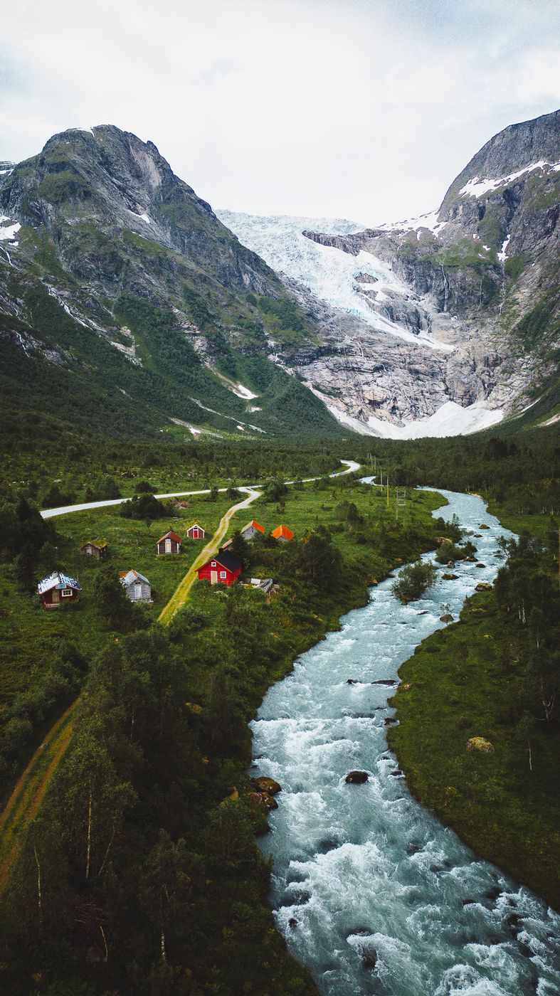 Norwegen village near rover, Norway