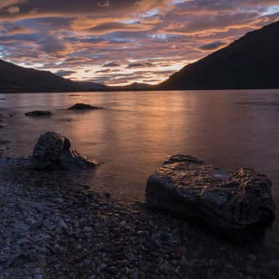 Sunset at Kingston Lake Freedom Camp, New Zealand