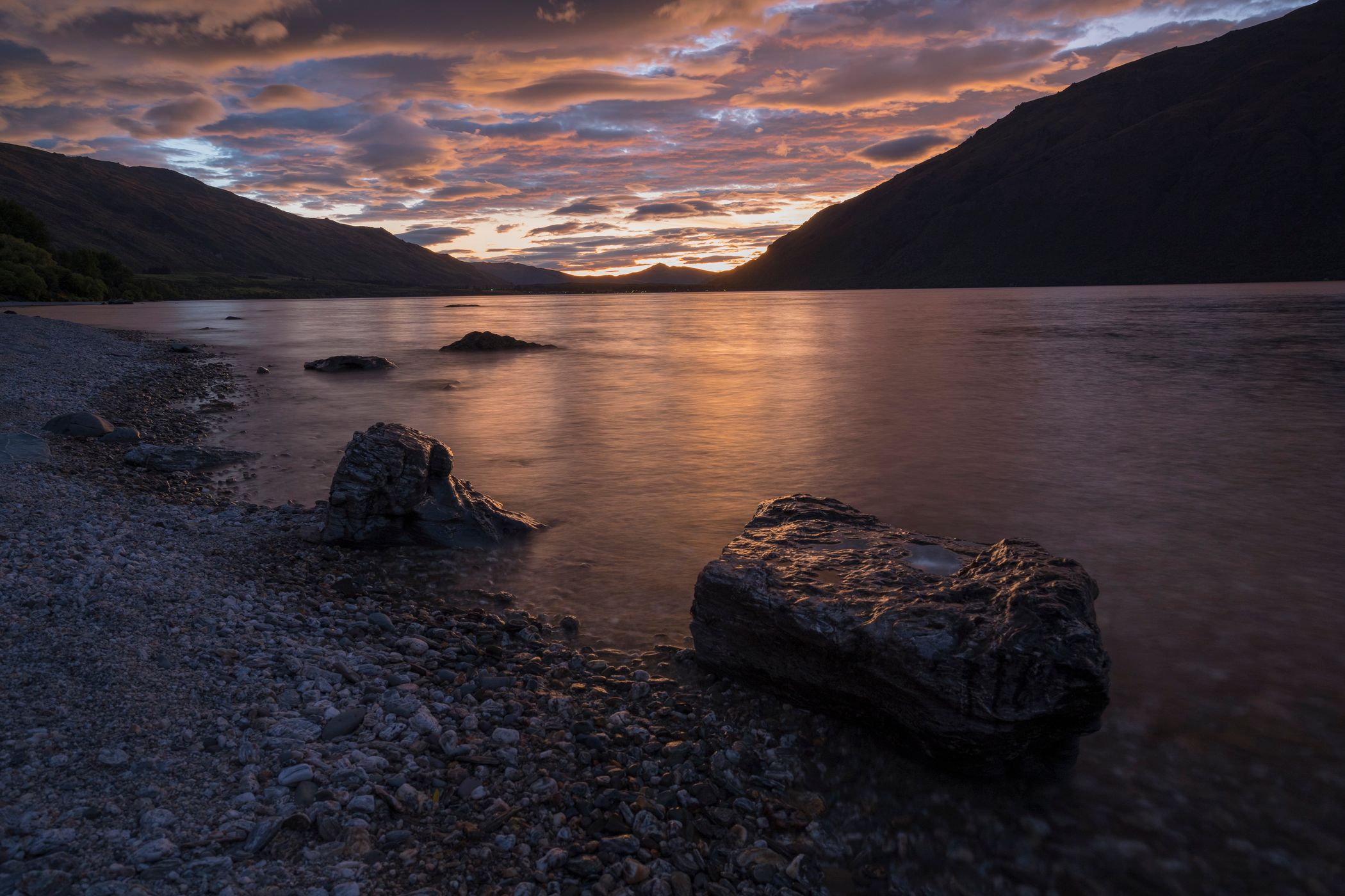 Sunset at Kingston Lake Freedom Camp, New Zealand