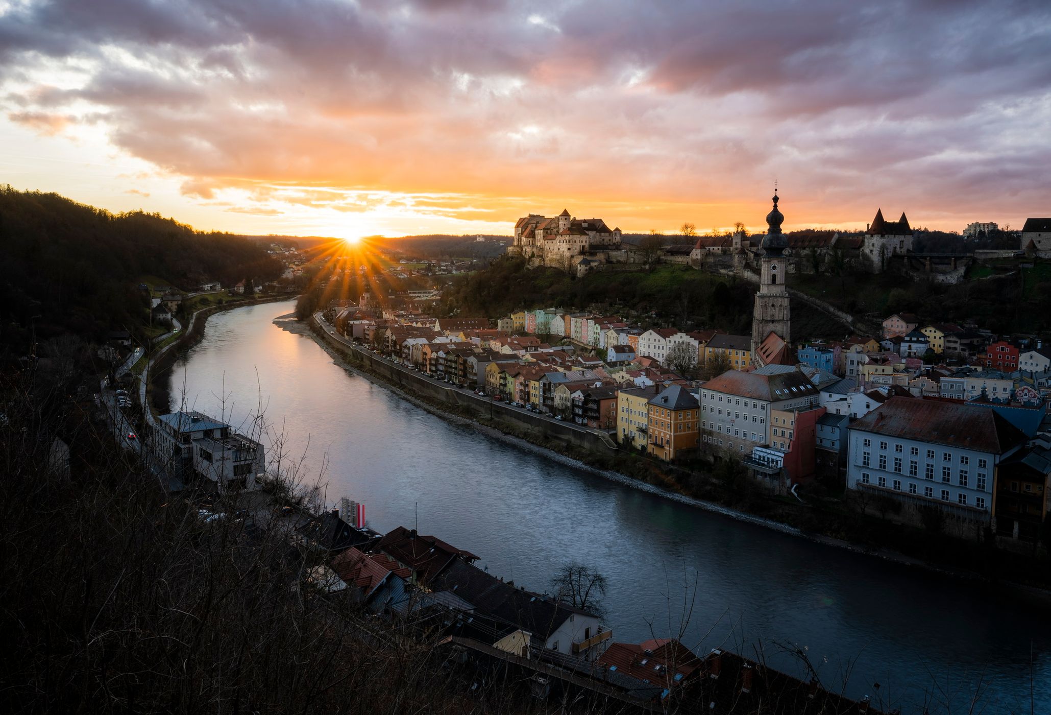 Altstadt & Burg von Burghausen (worlds longest castle) from Austrian viewpoint, Austria
