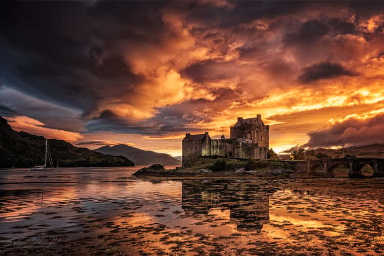 Side view of Eilean Donan Castle, Scotland