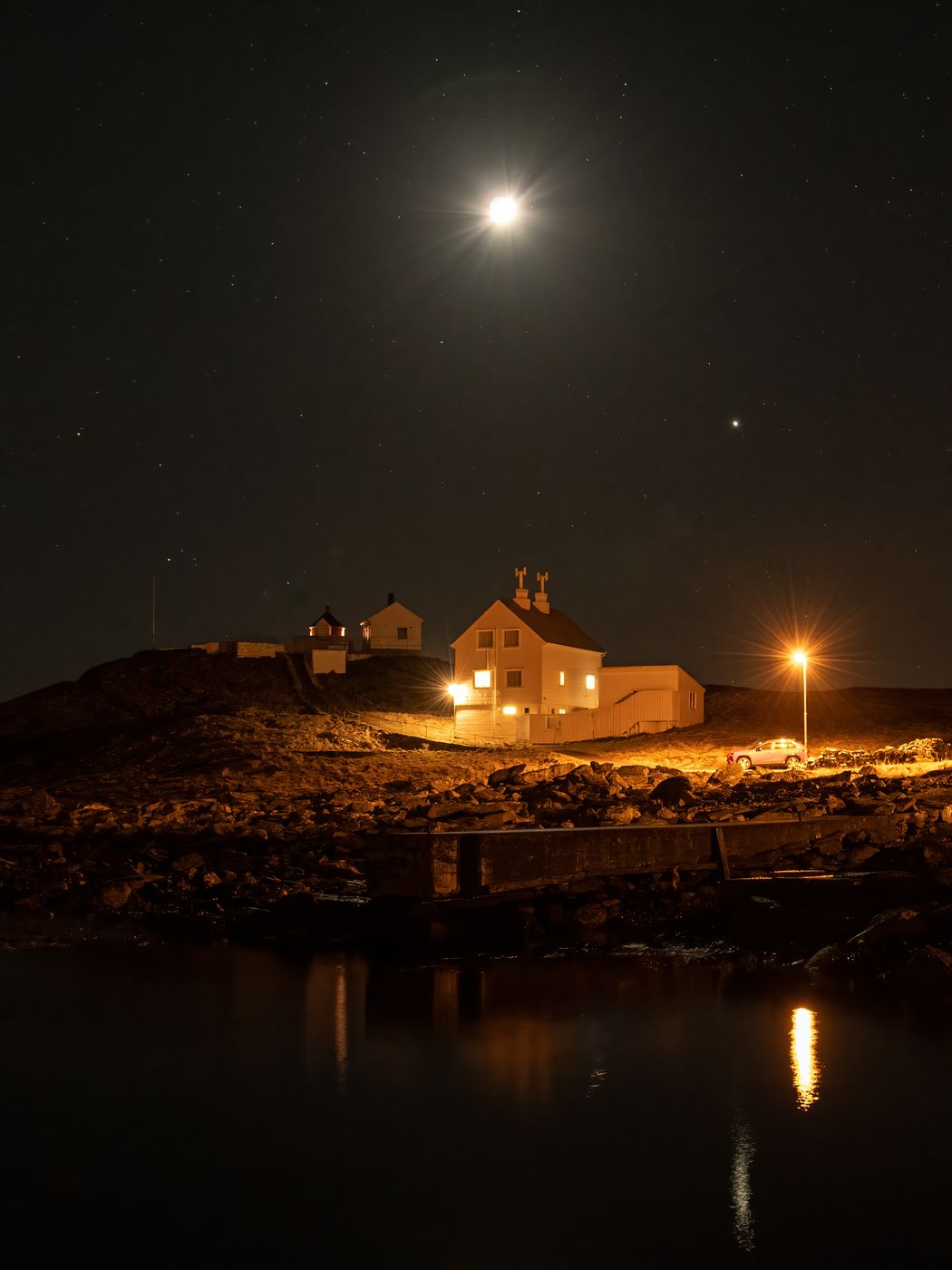 Fjøløy Lighthouse from coast, Norway