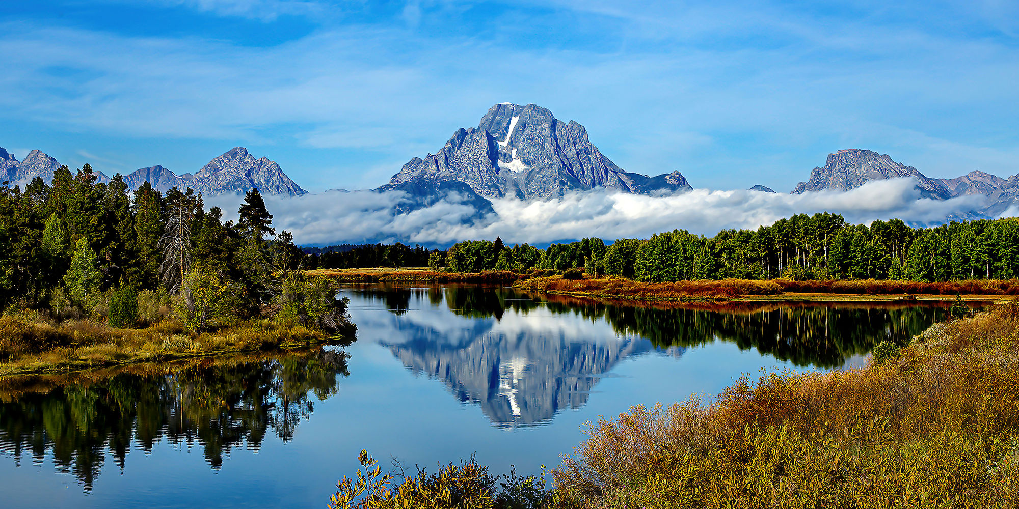 Oxbow Bend at sunset, USA