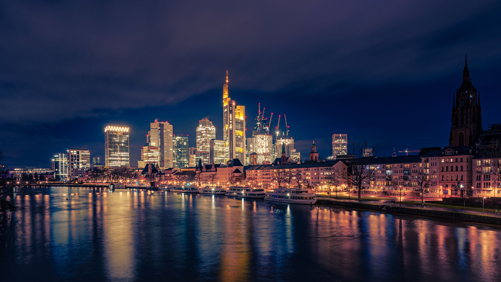 Skyline View at Alte Brücke, Frankfurt am Main, Germany