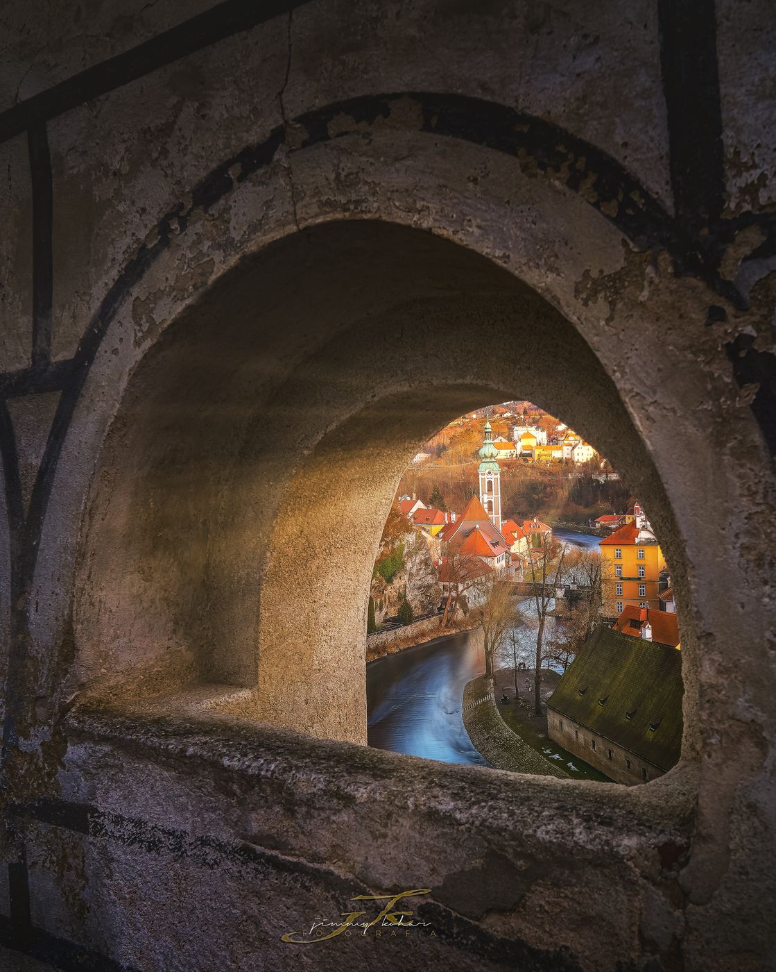 View from State Castle and Chateau Český Krumlov, Czech Republic