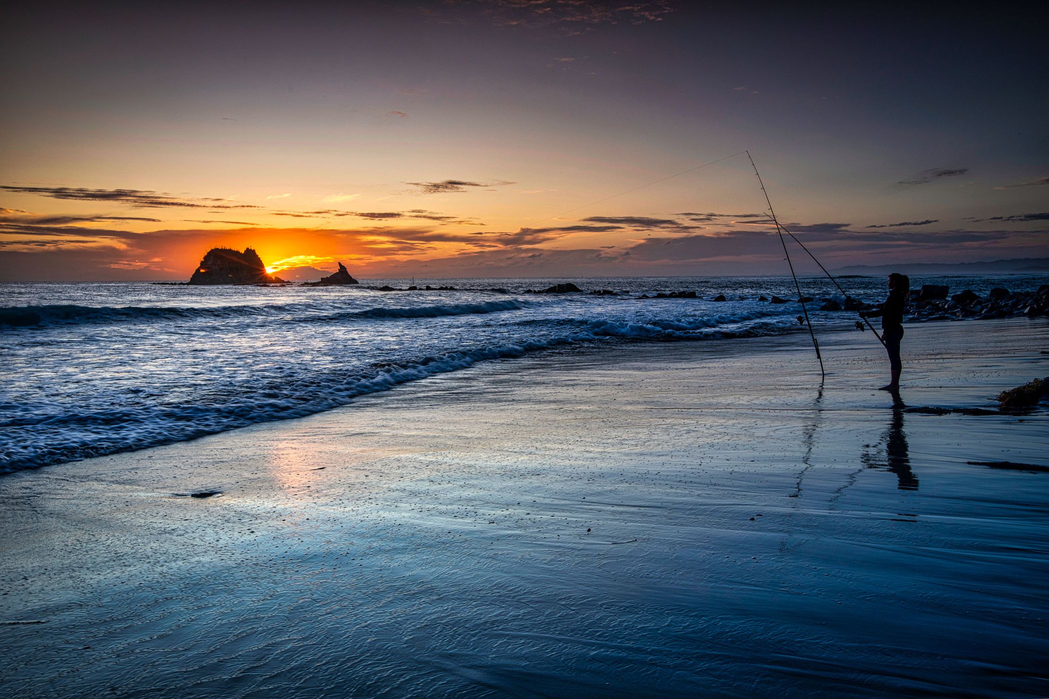 Fisherman, Mangawhai Heads Beach, Mangawhai, North Island, New Zealand