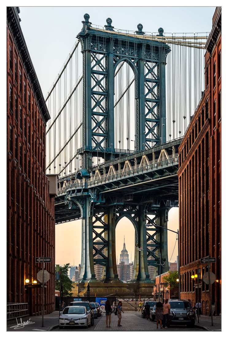 Manhattan Bridge from Washington St., New York City, USA