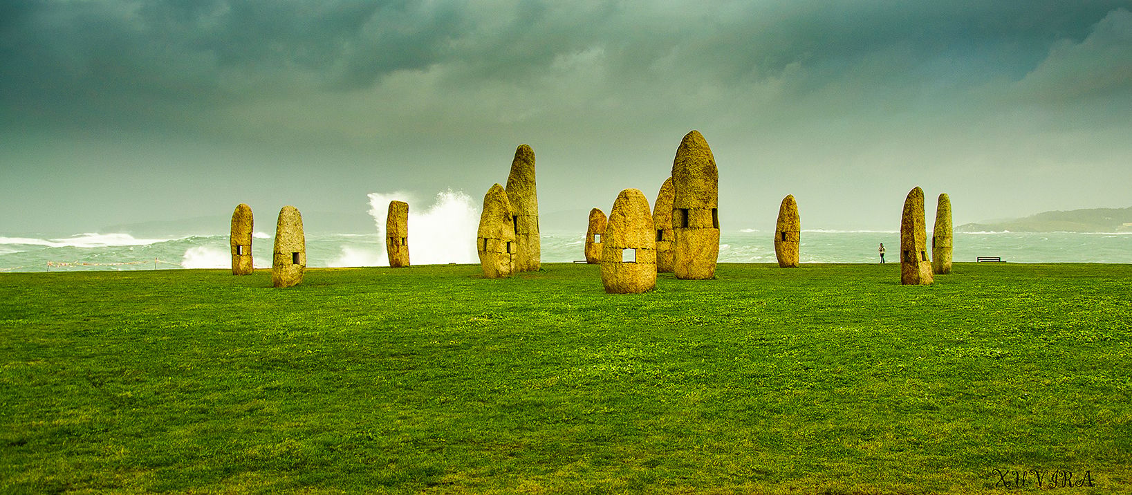 Menhirs in the park of the Tower of Hercules, A Coruña, Spain