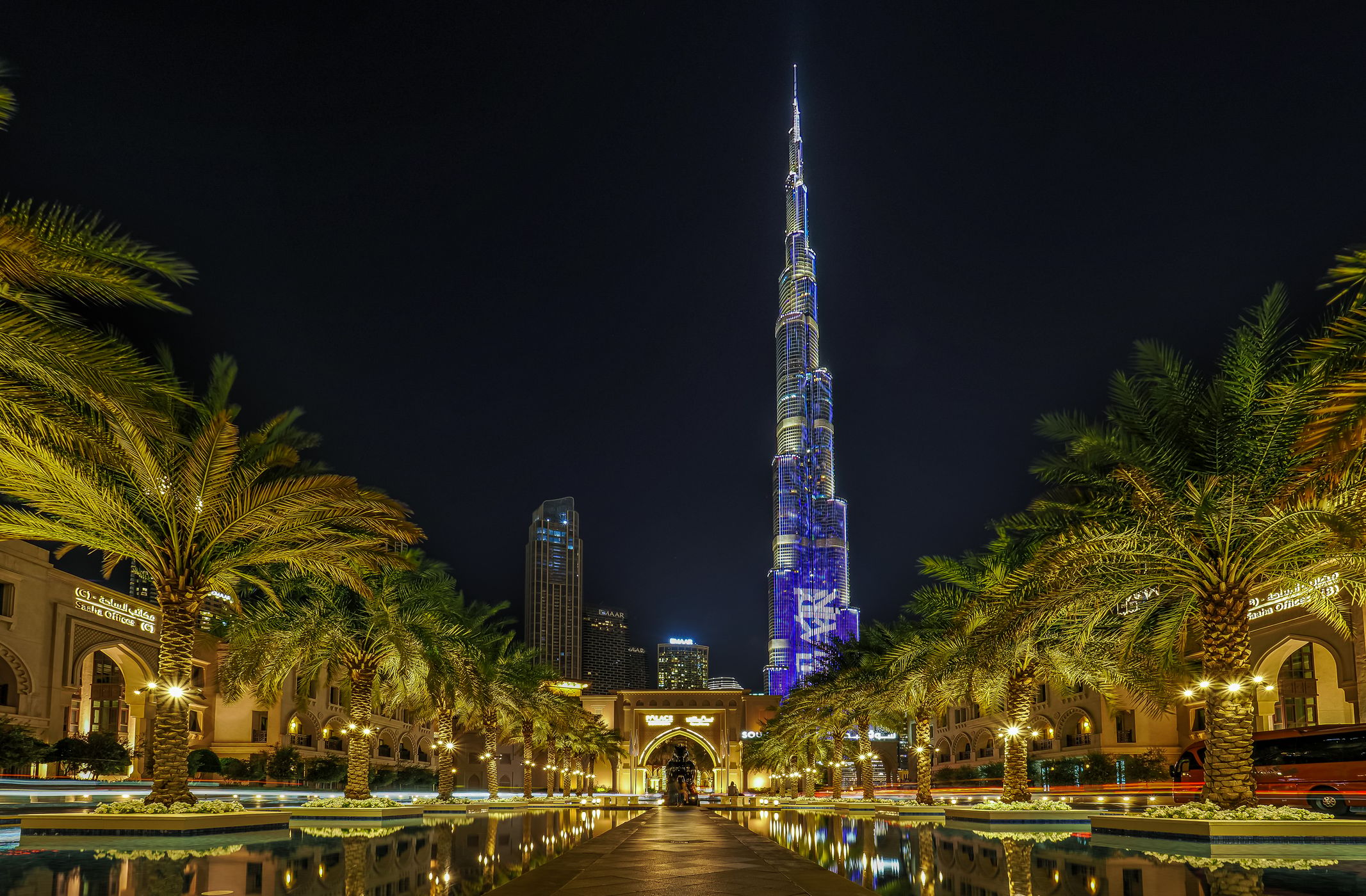 Palace Pool with Burj Khalifa, Dubai, United Arab Emirates