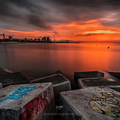 Sunrise In Barcelona - Sky line of Barcelona, Spain