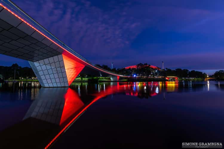 Adelaide Oval, River Torrens and footbridge