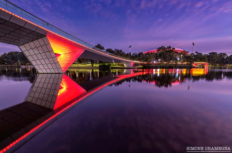 Adelaide Oval, River Torrens and footbridge