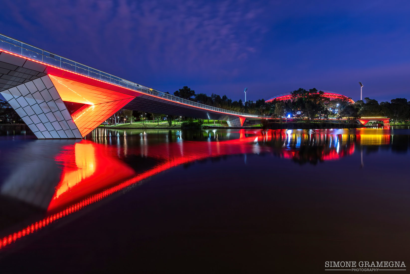 Adelaide Oval, River Torrens and footbridge, Australia