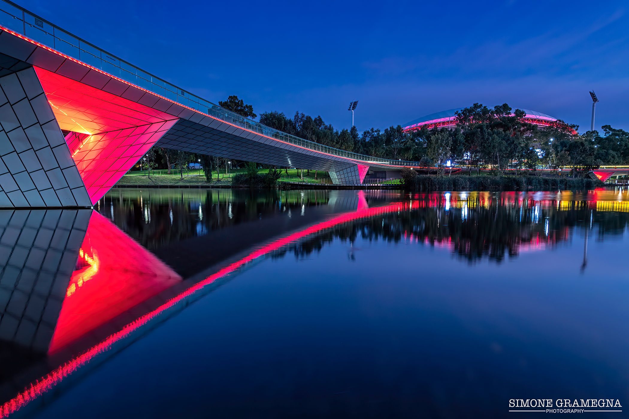 Adelaide Oval, River Torrens and footbridge, Australia