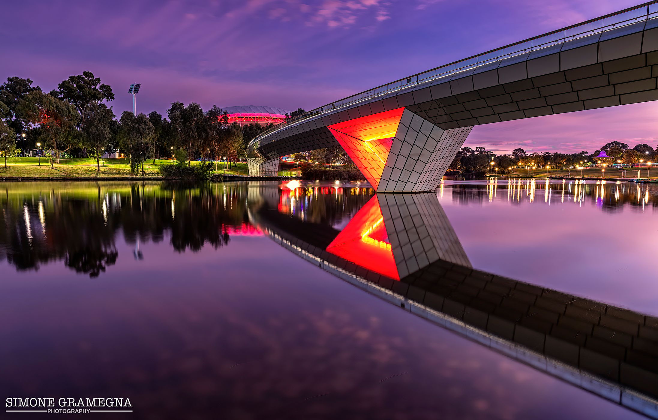 Adelaide Oval, River Torrens and footbridge, Australia