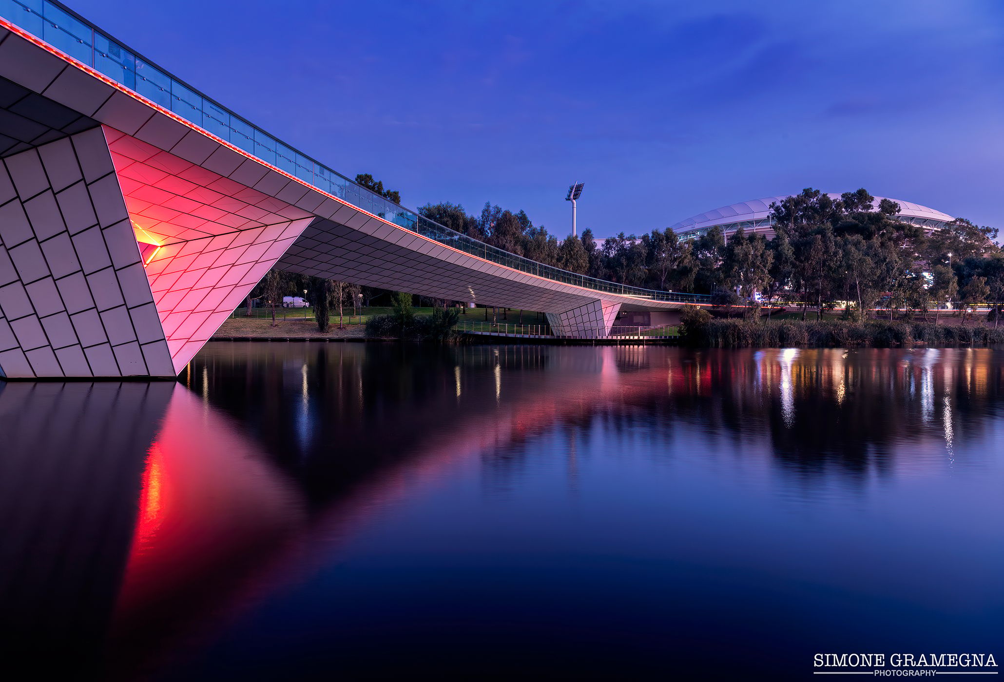 Adelaide Oval, River Torrens and footbridge, Australia