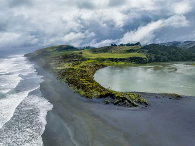 Awakino River meets the sea [Drone] Awakino, North Island