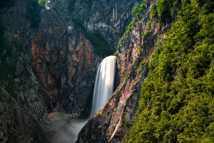 Boka waterfall in Triglav national park [drone]