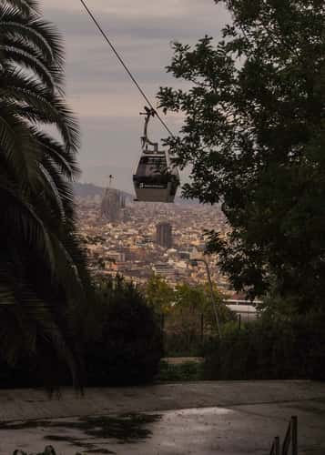 cable car flying over the sagrada familia