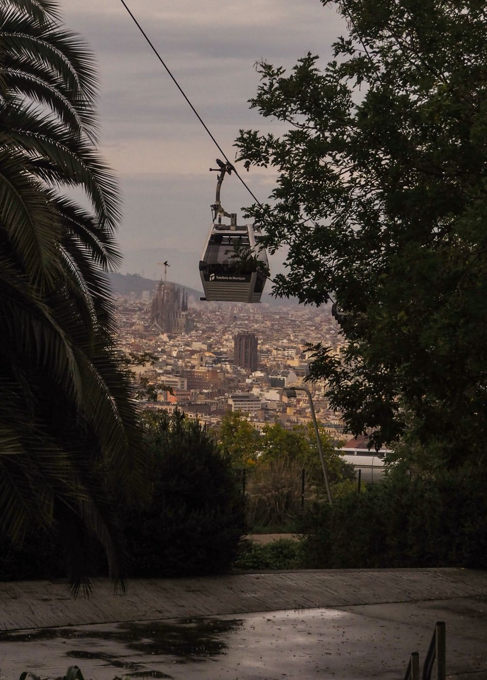cable car flying over the sagrada familia, Spain