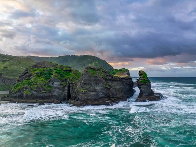 Drone sunrise Piha, North Island