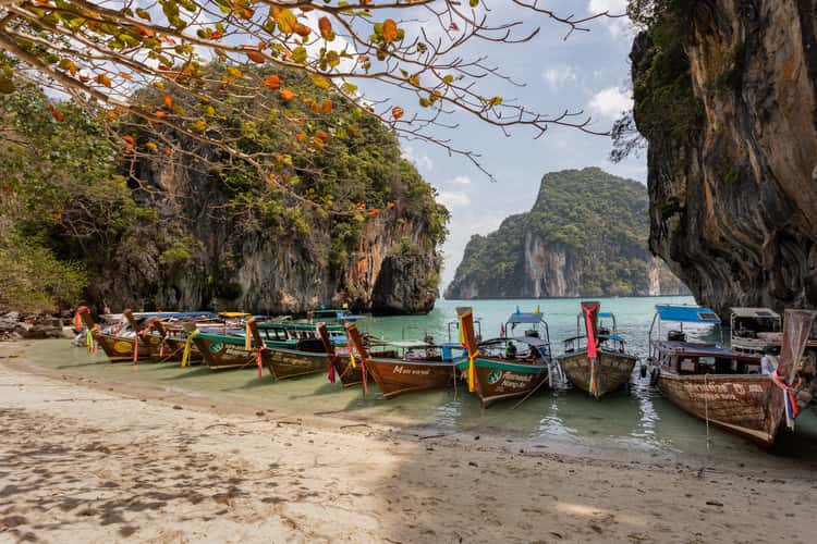 Long tail boats at Thai beach