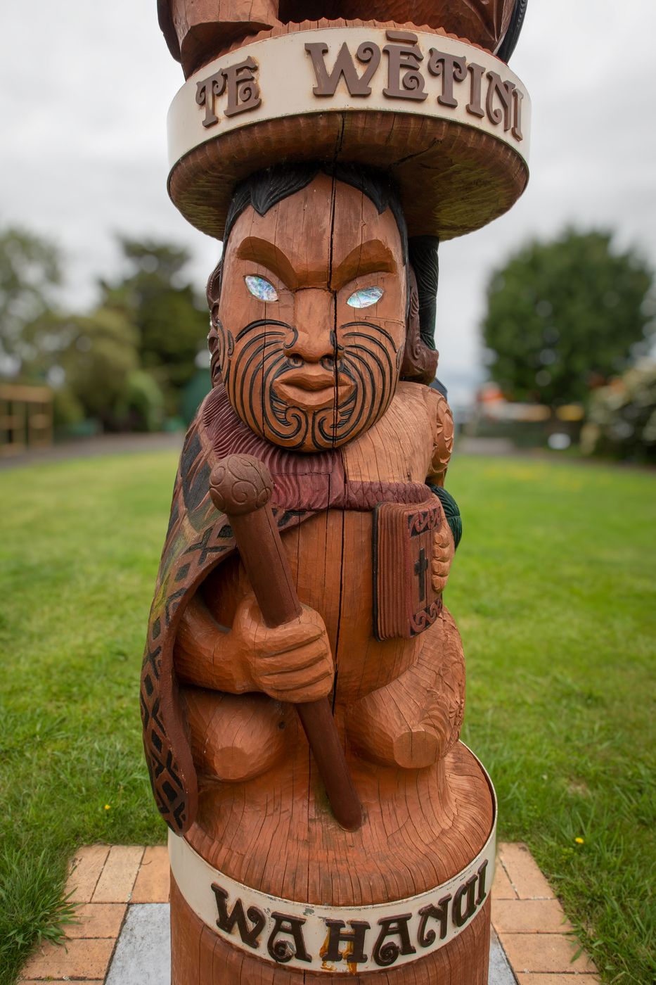 Maori pou whenua, Otorohanga, North Island, New Zealand