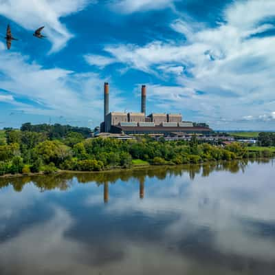 Power Plant, [Drone] Waikato River, Huntly, North Island, New Zealand