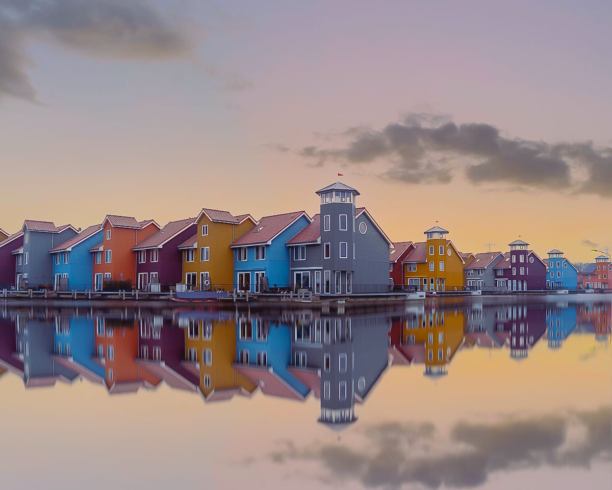 Colourful houses at Reitdiephaven, Netherlands