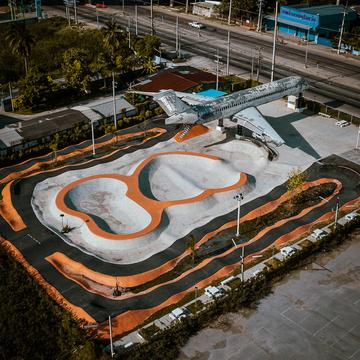 Skatepark with plane wreck [Drone], Thailand