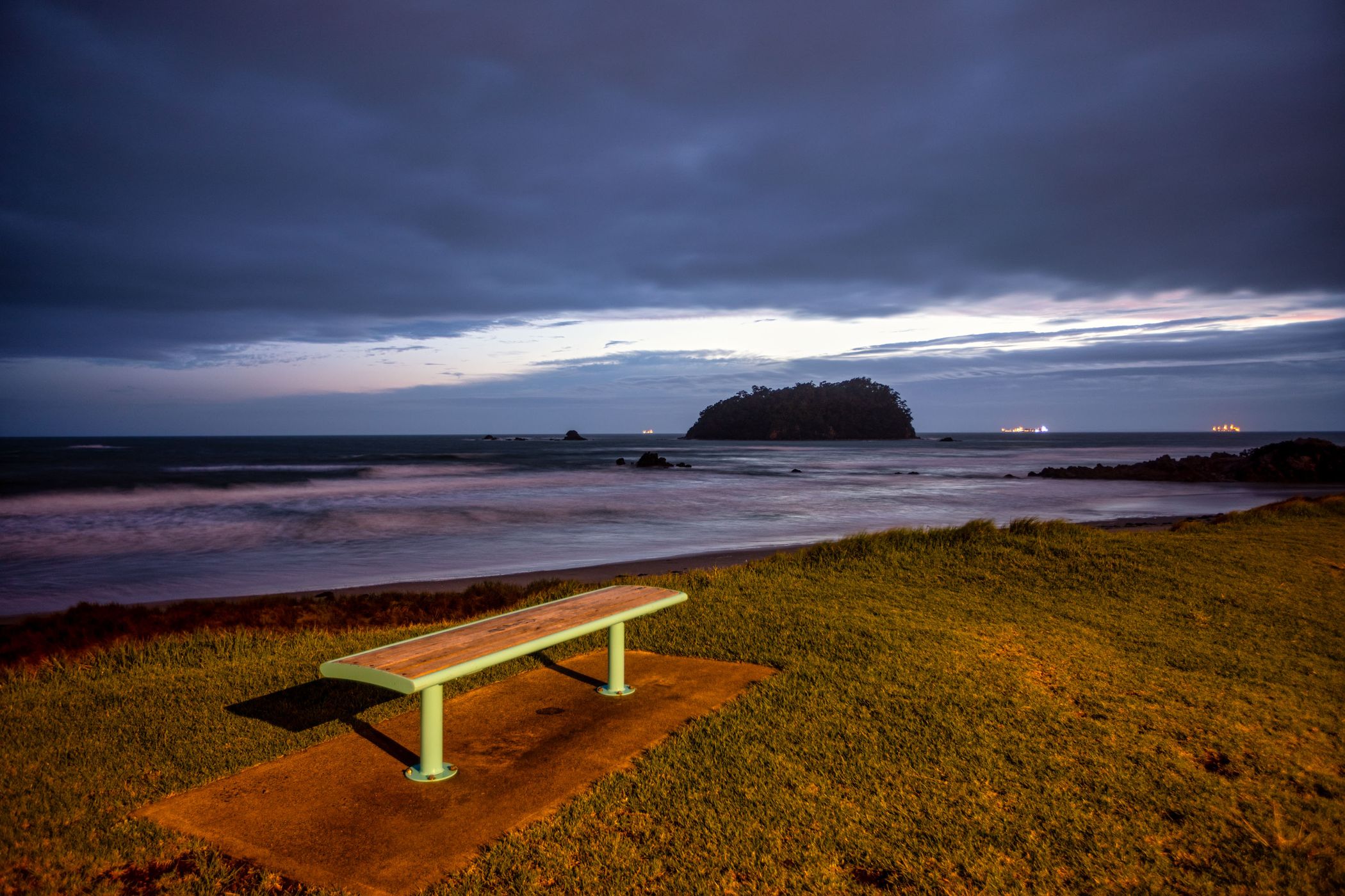The Bench blue hour Mt Maunganui, North Island, New Zealand