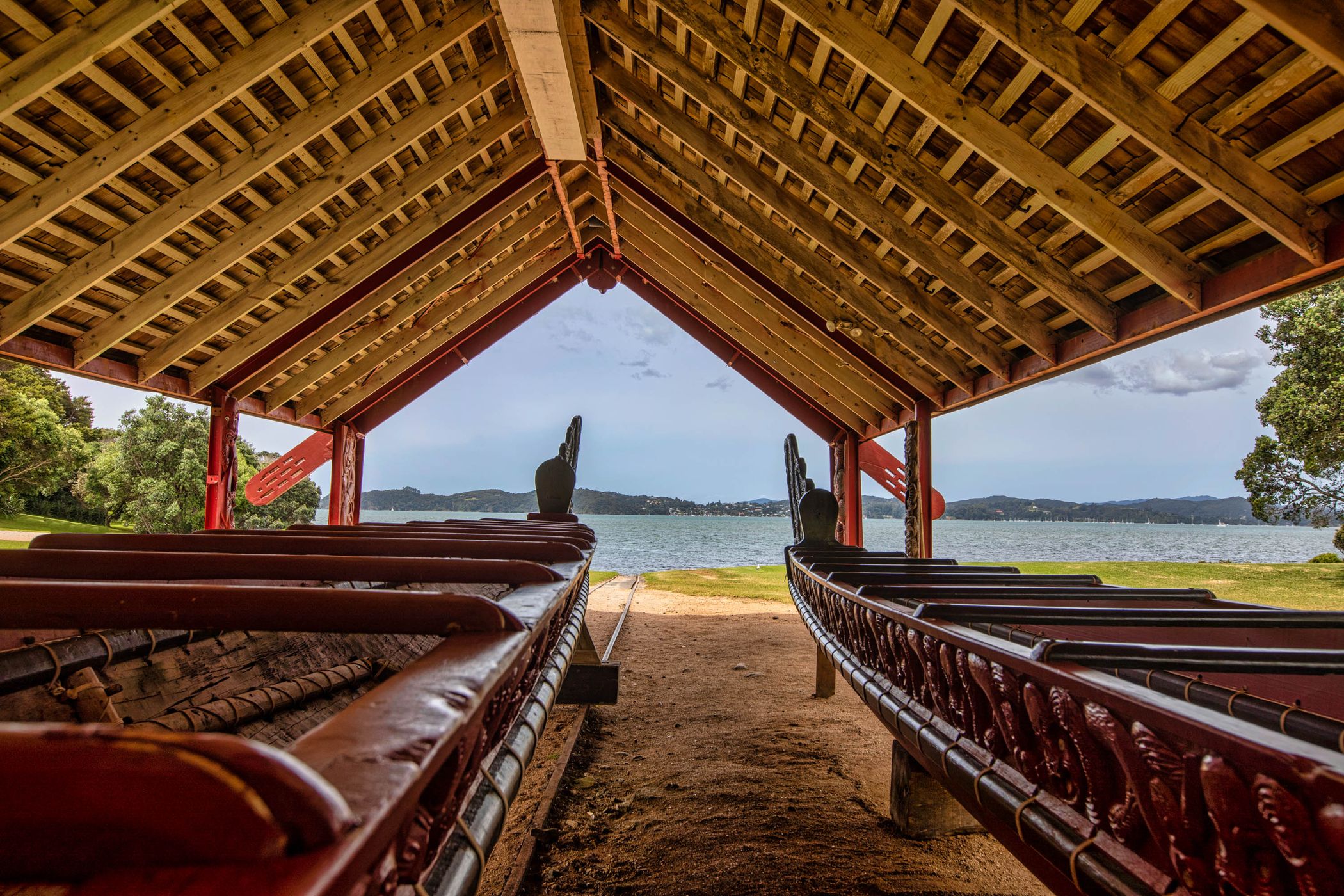 The long canoes Waitangi Treaty Grounds, North Island, New Zealand