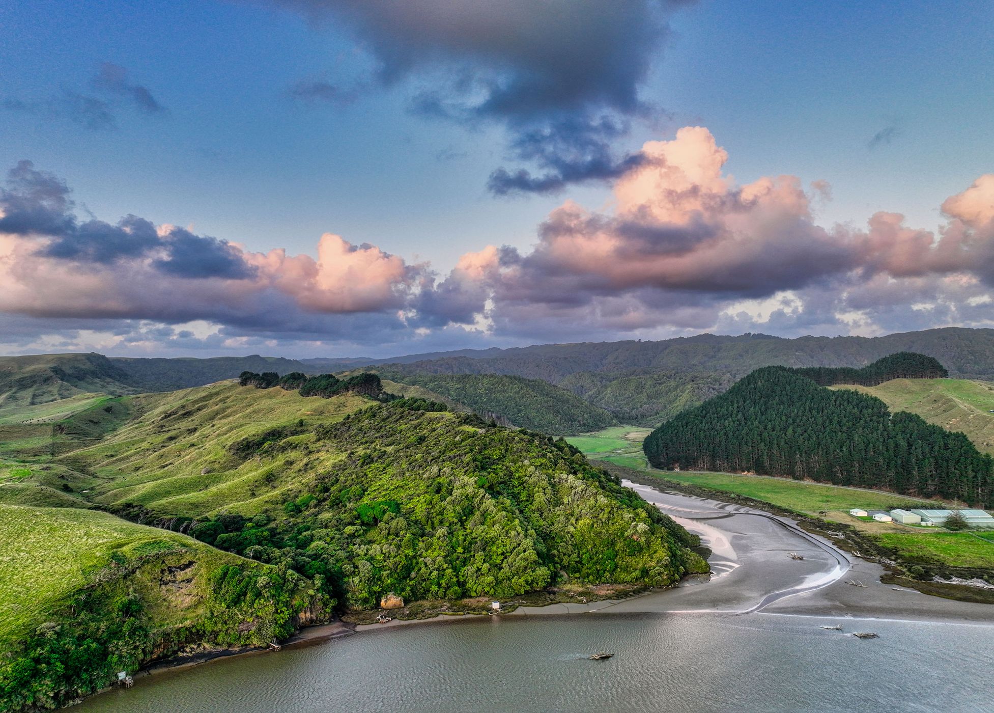 Awakino River sunset Awakino, North Island, New Zealand