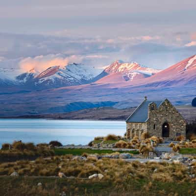 Church of Good Shepherd from Pedestrian Bridge, Lake Tekapo, New Zealand