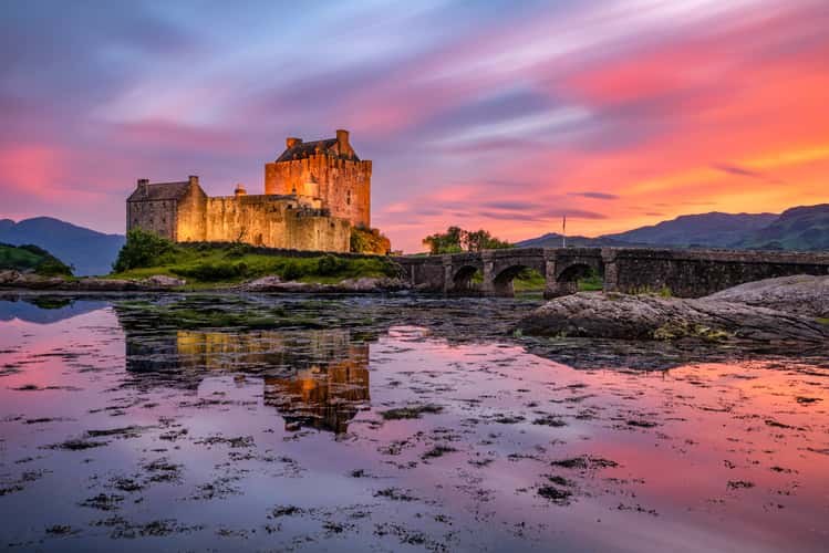 Side view of Eilean Donan Castle, Scotland