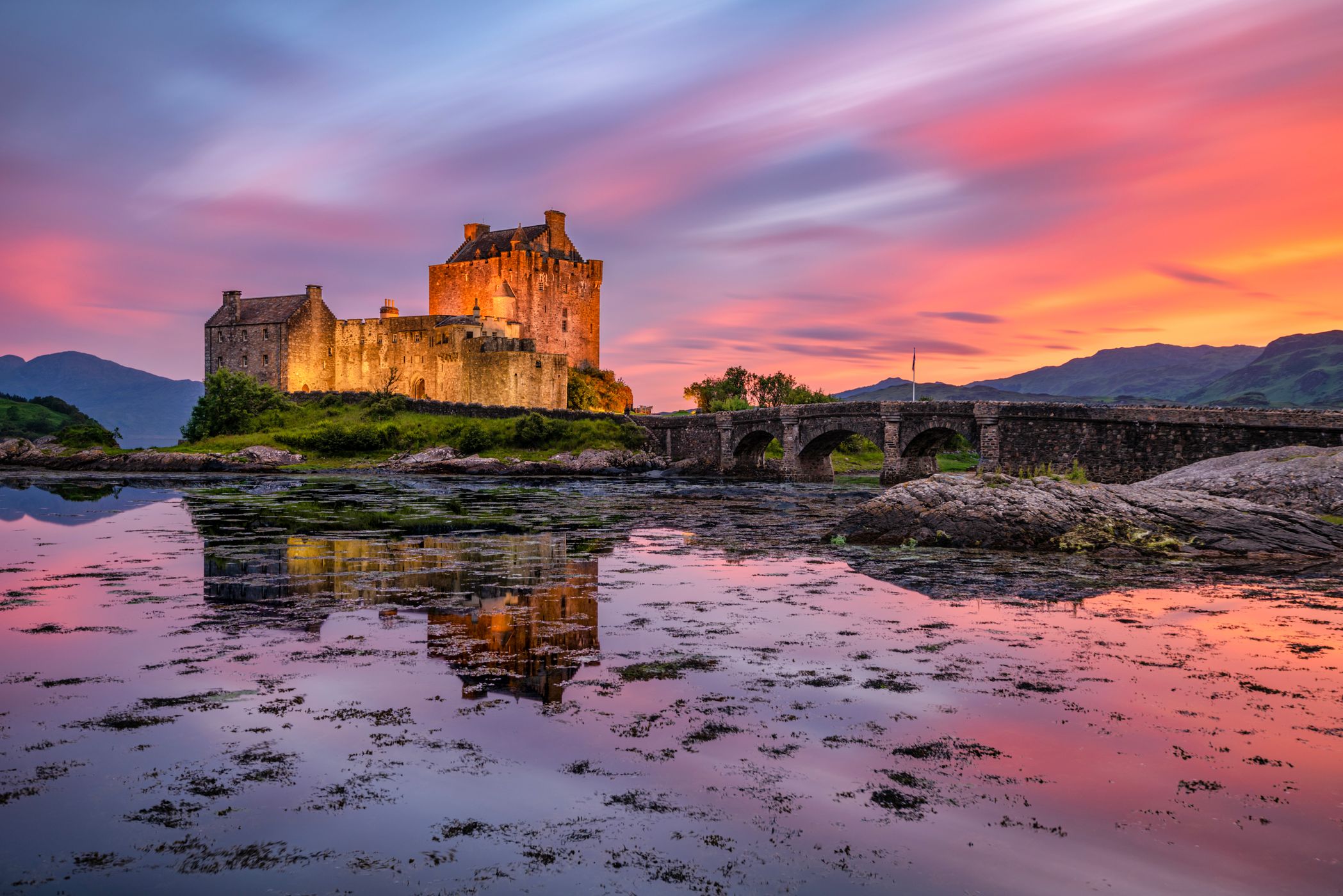 Side view of Eilean Donan Castle, Scotland, United Kingdom