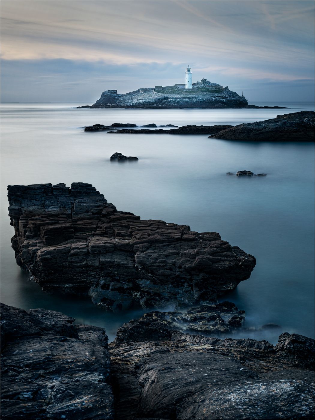 Gwithian Sunrise,Godrevy Lighthouse from Gwithian., United Kingdom